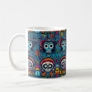 Mug Dia de Muertos, motif de crânes de sucre bleu