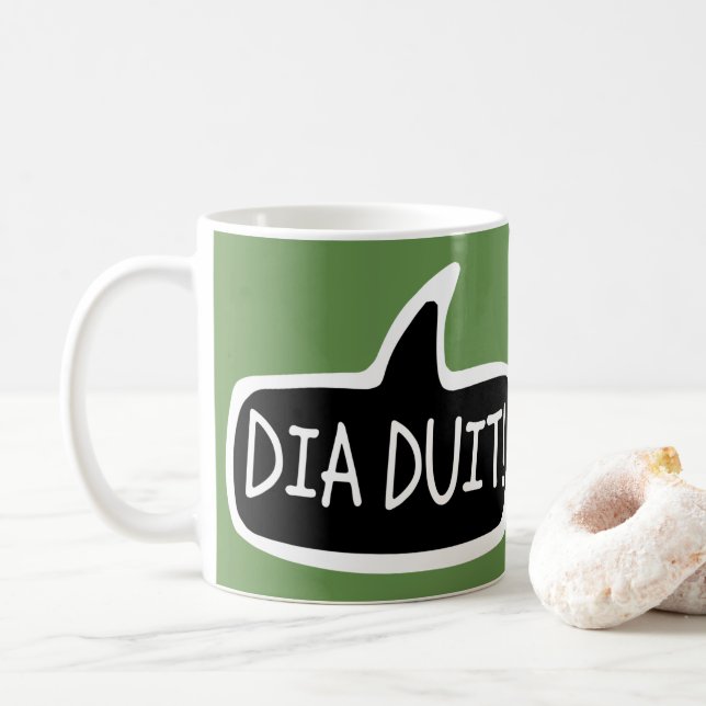 Mug DIA DUIT ! Irish Gaelic Grey Speech Bubble (Avec donut)