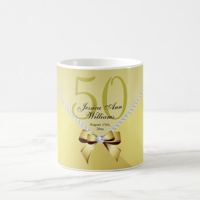 Mug Diamants romantiques et Bow or 50e anniversaire (Centre)