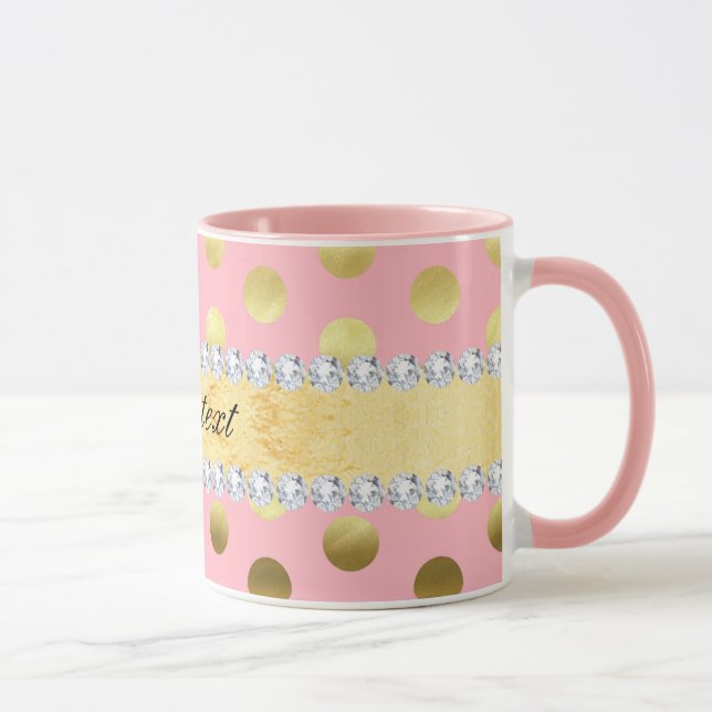 Mug Diamants roses de pois de feuille d'or (Droite)