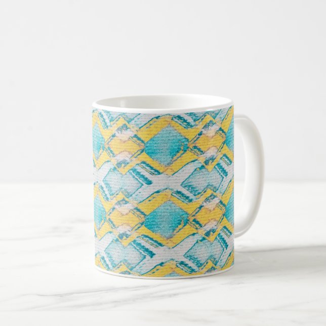 Mug Diamants Turquoises et jaunes Abstraits (Devant droit)