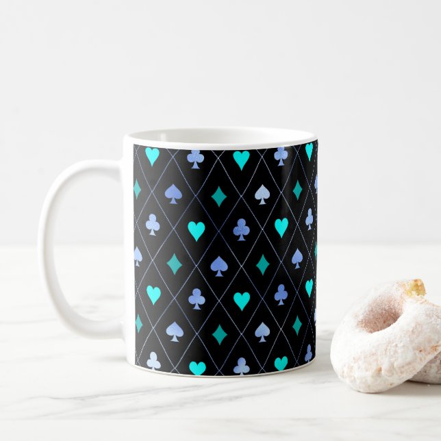 Mug Diamonds Coeurs Pique Clubs Jouer Cartes Motif (Avec donut)