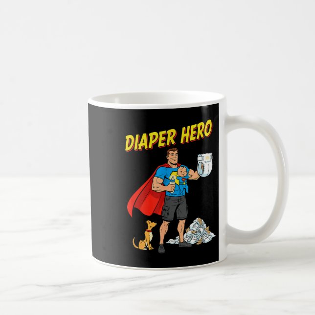 Mug Diaper Hero Funny Cartoon Dad Design For New Fathe (Droite)