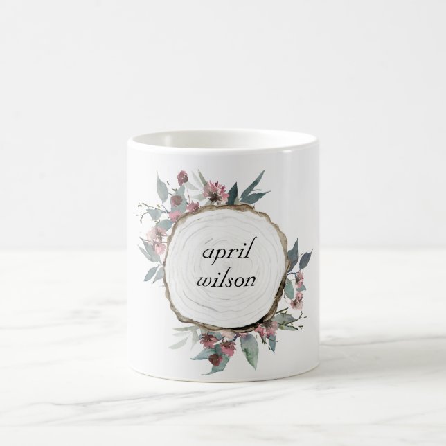 MUG DIAPOSITIVE EN BOIS RUSTIQUE ROSE FLORALE EUCALYPT (Centre)