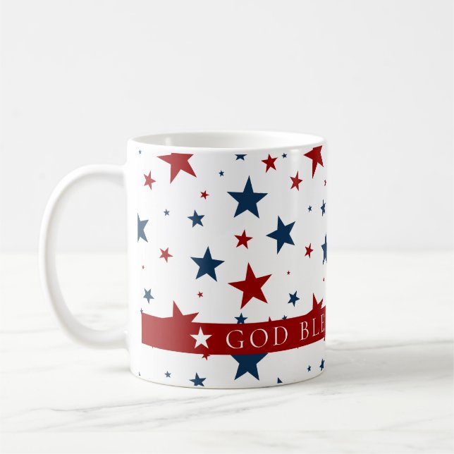 Mug Dieu Béni Amérique Rouge Bleu USA Étoiles Motif (Gauche)