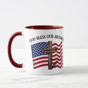 Mug DIEU BÉNISSE NOTRE FORCE AÉRIENNE avec une croix r