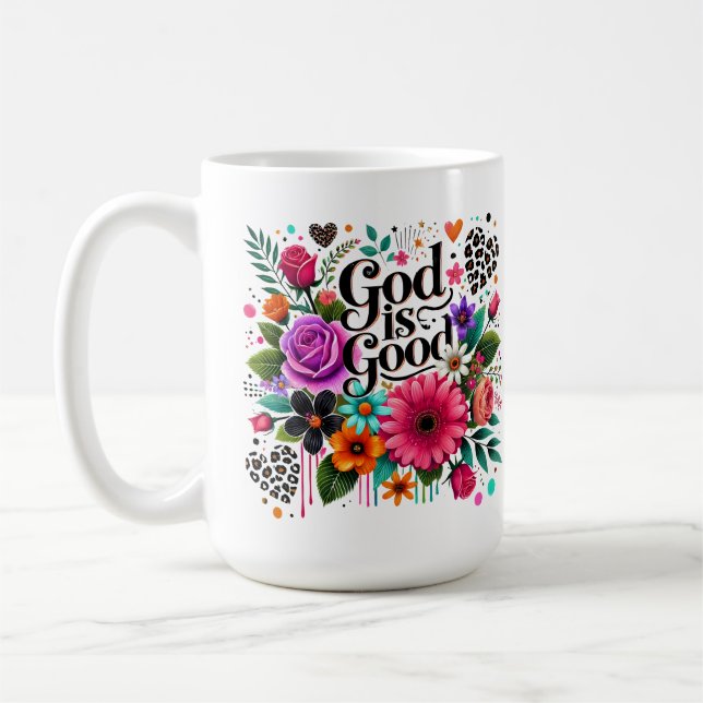 Mug Dieu est bonne foi florale chrétienne (Gauche)