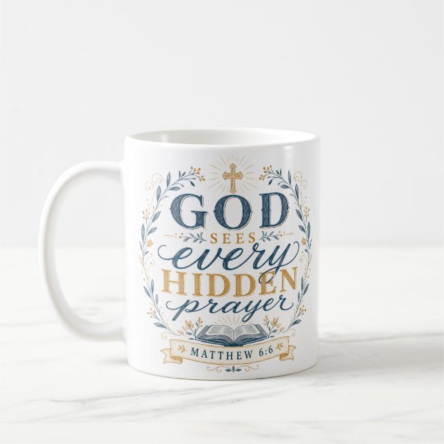 Mug Dieu voit chaque prière cachée Citation chrétienne (Gauche)