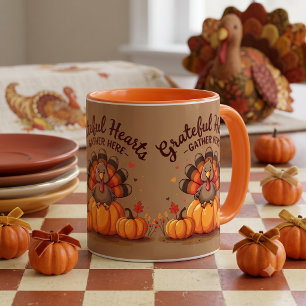 Mug Dinde de Thanksgiving à cœurs reconnaissants