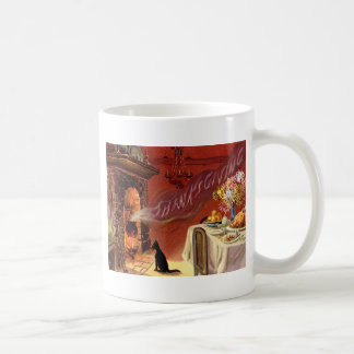 Mug Dîner d'action de grâce Chat noir cheminée Turquie