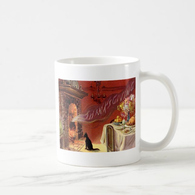 Mug Dîner d'action de grâce Chat noir cheminée Turquie (Droite)