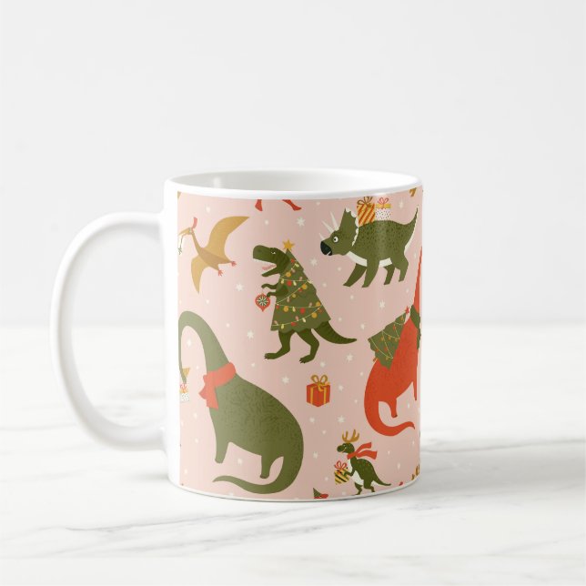 Mug Dino Christmas Party Tree Rex. Dinosaure à Père No (Gauche)