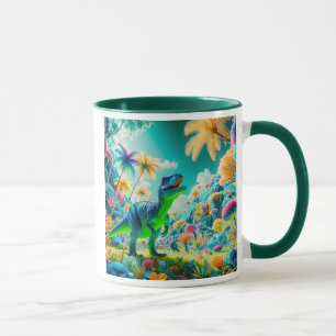 Mug Dinosaur dans une jungle préhistorique colorée.