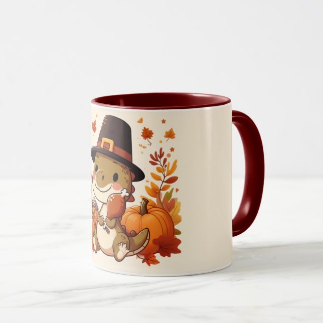 Mug Dinosaur de Thanksgiving mignon (Devant droit)