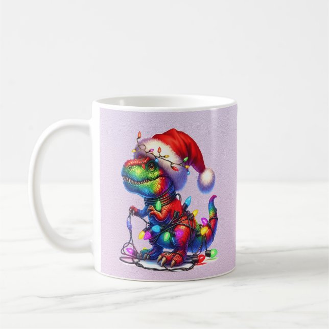 Mug Dinosaur tangled up in fairy christms lights (Gauche)