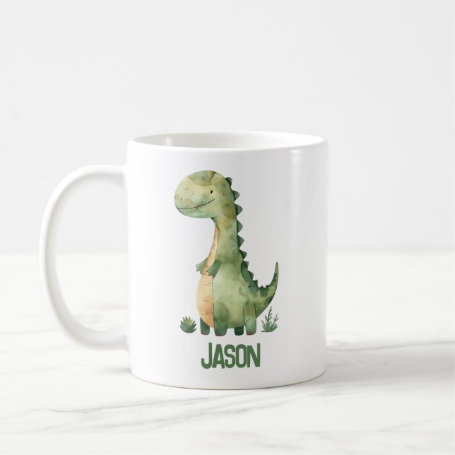 Mug Dinosaure Aquarelle Cute Avec Nom Enfant (Gauche)