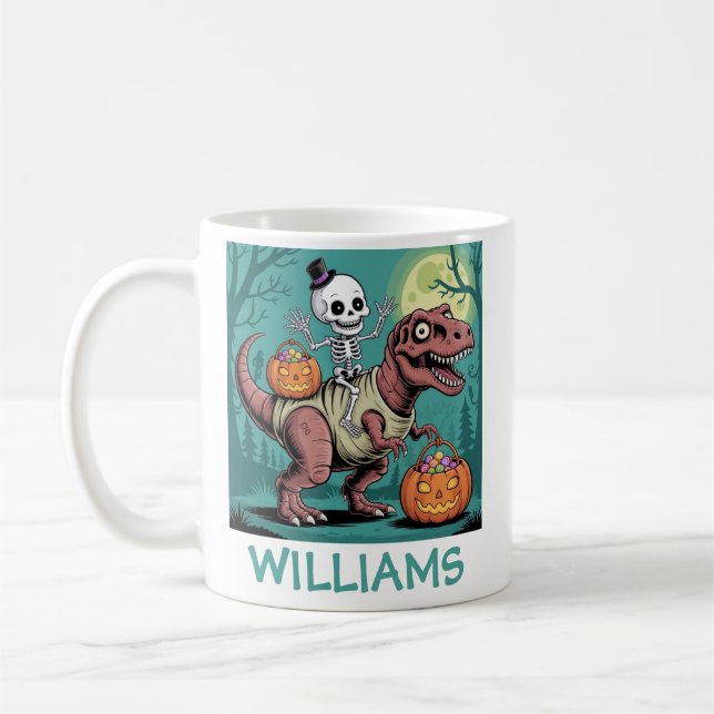 Mug Dinosaure d'Halloween Skeleton équitation personna (Gauche)