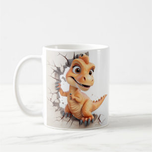 Mug Dinosaure Joueur à travers la fissure murale beige