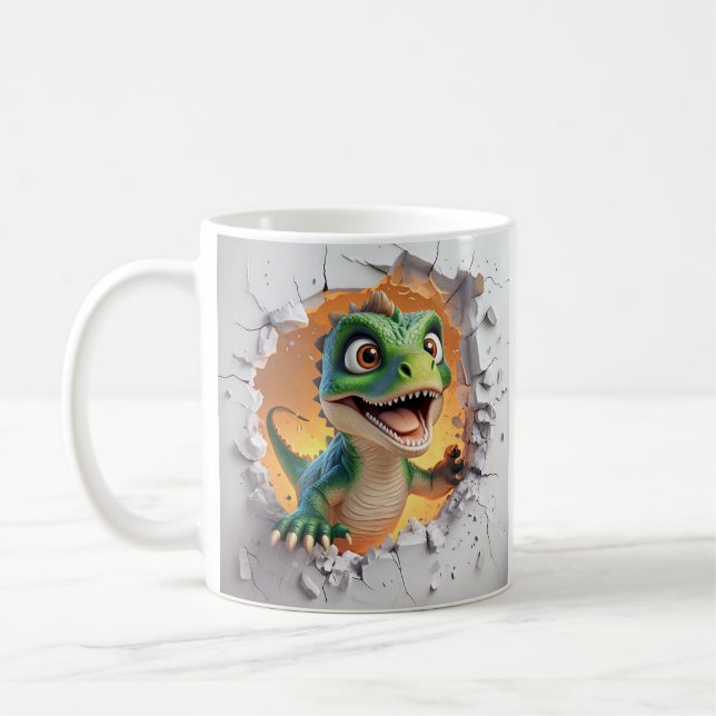 Mug Dinosaure Vert Dessin Dinosaure Joyeusement Briser (Gauche)