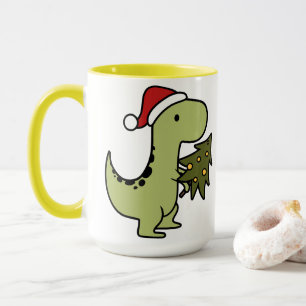 Mug Dinosaure vert mignon tenant arbre de Noël