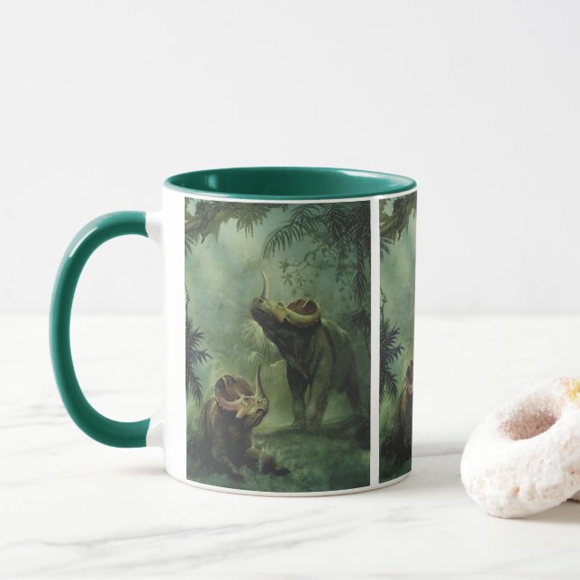Mug Dinosaures vintage, Centrosaurus dans la jungle (Avec donut)