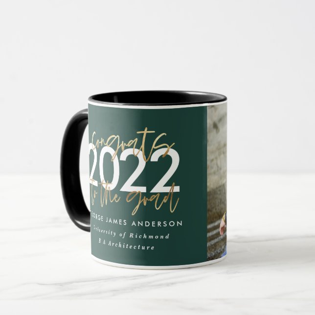Mug diplôme de l'écriture moderne verte et or (Devant gauche)