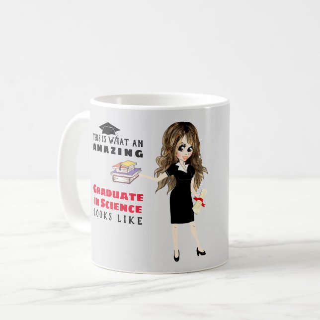 Mug Diplôme en caricature Cadeau Femme Brunette - Degr (Devant gauche)