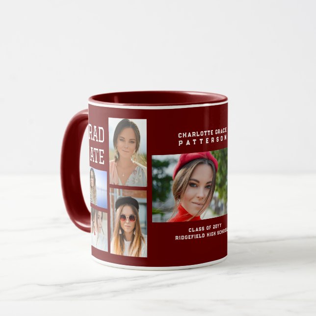 Mug Diplômé en multi-photo de script moderne (Devant gauche)