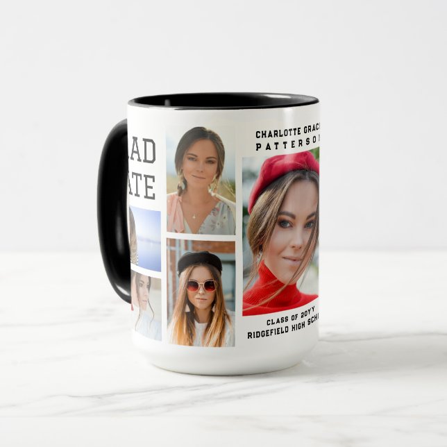 Mug Diplômé en multi-photo de script moderne (Devant gauche)