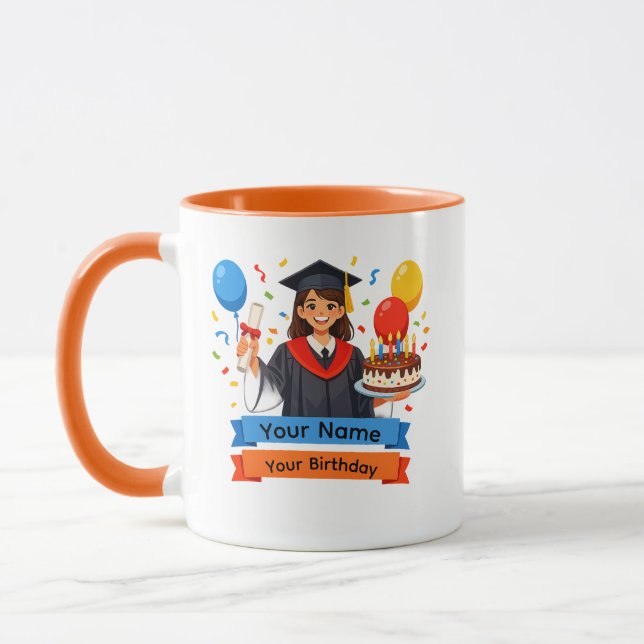 Mug Diplôme et Anniversaire Nom Personnalisé (Gauche)