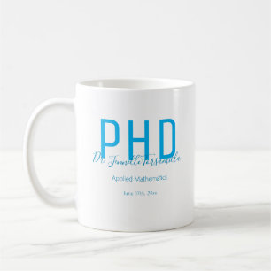 Mug Diplômé Keepsaké Blanc Bleu Nom Diplôme PhD