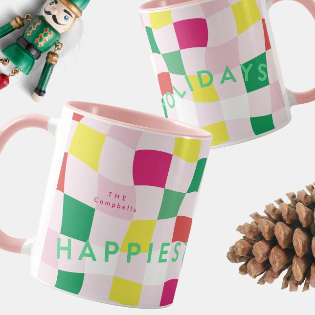 Mug Discothèque rose moderne Tartan Plaid Christmas (Créateur téléchargé)