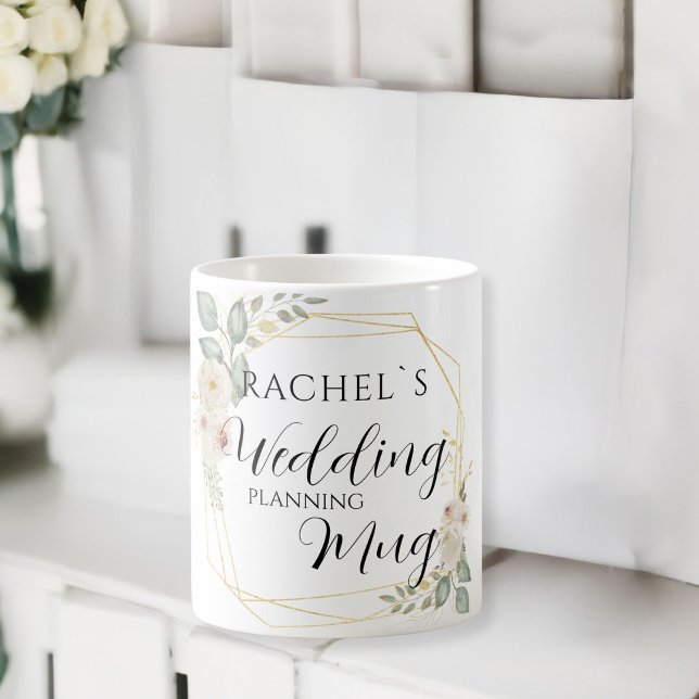 Mug Dispositif personnalisable de planning (Customer Specific, Floral, "Wedding-Planning-Mug" Name Coffee Mug.)