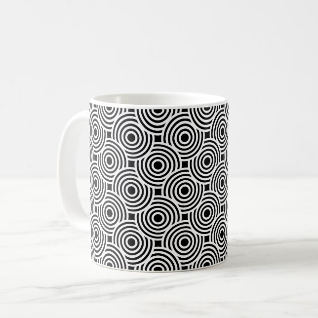 Mug Disques Cercle Blanc Noir Motif Op Art (Devant gauche)