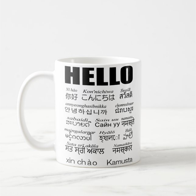 Mug Dites bonjour dans 15 langues asiatiques. (Gauche)
