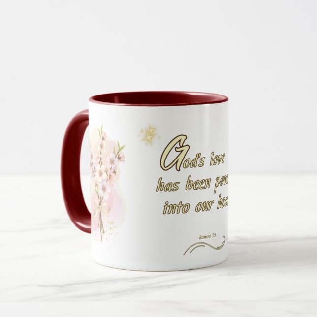 Mug Divine Love Mug: 'Romans 5:5 Bible Verse Design (Devant gauche)