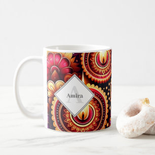 Mug Diwali personnalisé Rangoli rouge et violet & Diya
