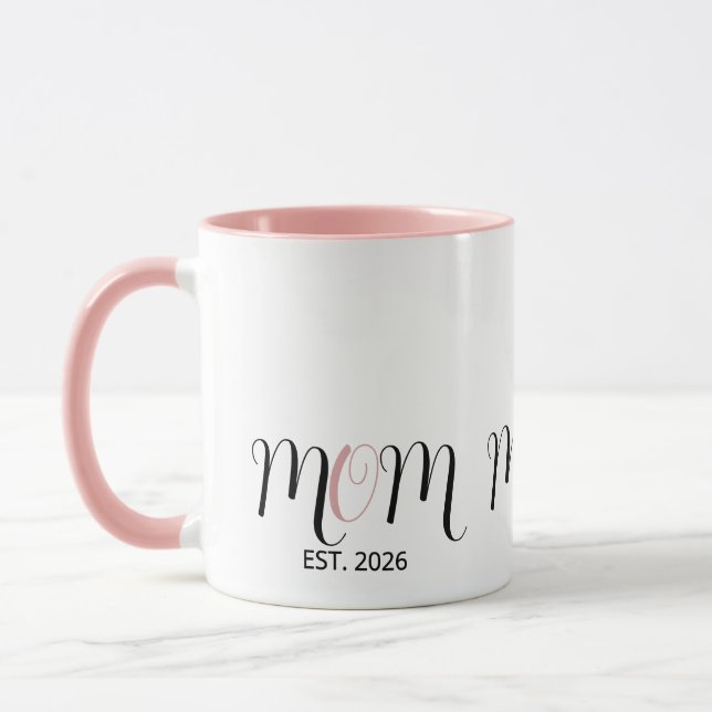 Mug DMom Established Black Pink Script New Mom Gift (Gauche)