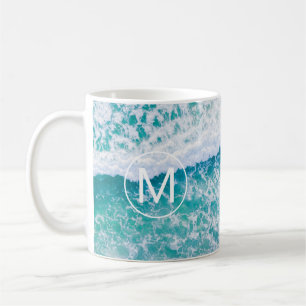 Mug do-it-yourself Monogramme blanc en cercle, Vagues 