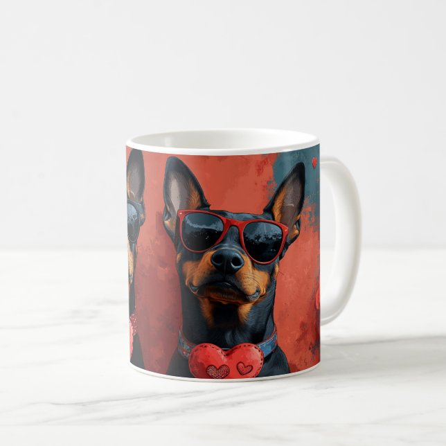Mug Doberman avec coeur Roses Saint-Valentin (Devant droit)