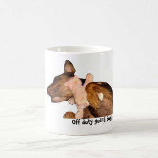 Mug-doberman dog sleeping with teddy bear coffee mug
