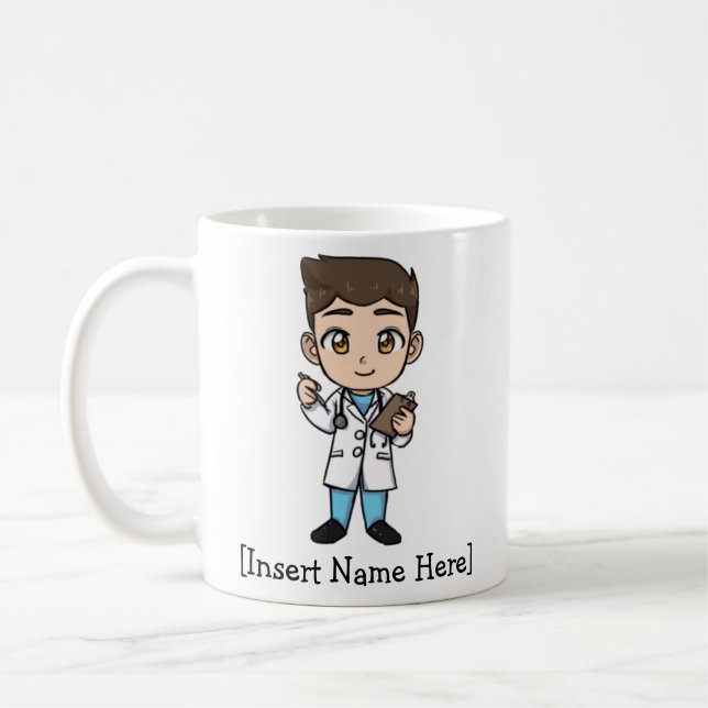 Mug Docteur mignon personnalisé, mâle de brune (Gauche)