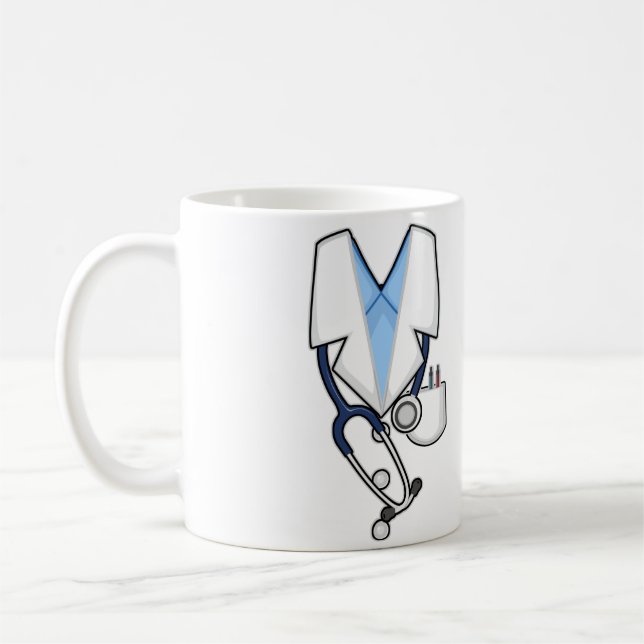 Mug Doctor Costume White Lab Coat Stethoscope (Gauche)