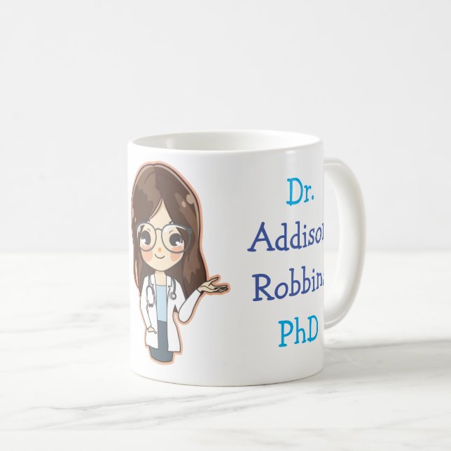 Mug Doctorat customisé Dr (Votre nom) (Devant droit)