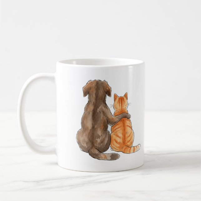 Mug Dog and Cat Friendship Watercolor (Gauche)
