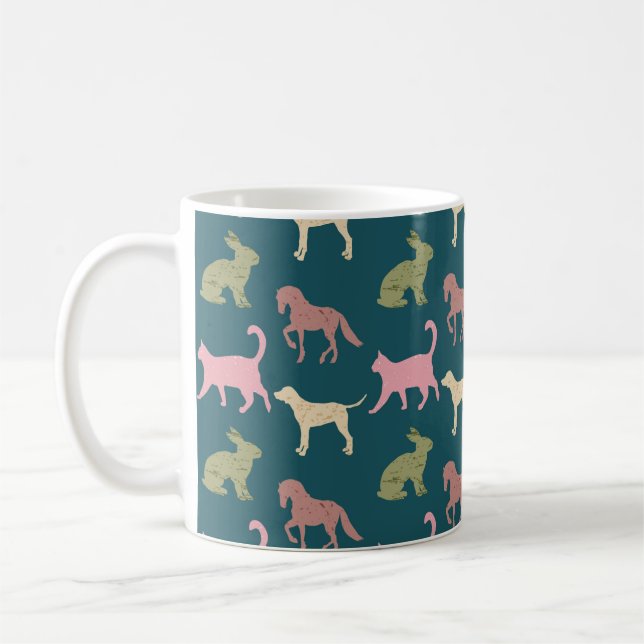Mug Dog Cat Horse Animal Silhouettes Pattern (Gauche)
