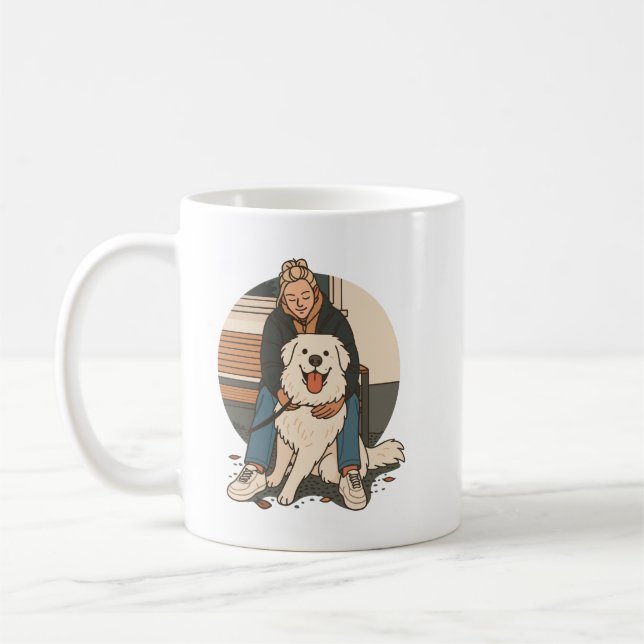 Mug Dog Mom Hugging Fluffy Puppy Cute Pet Moment (Gauche)