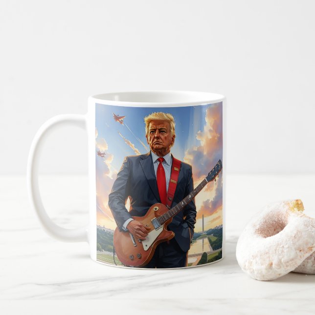 Mug Donald Trump jouant de la guitare électrique Washi (Avec donut)