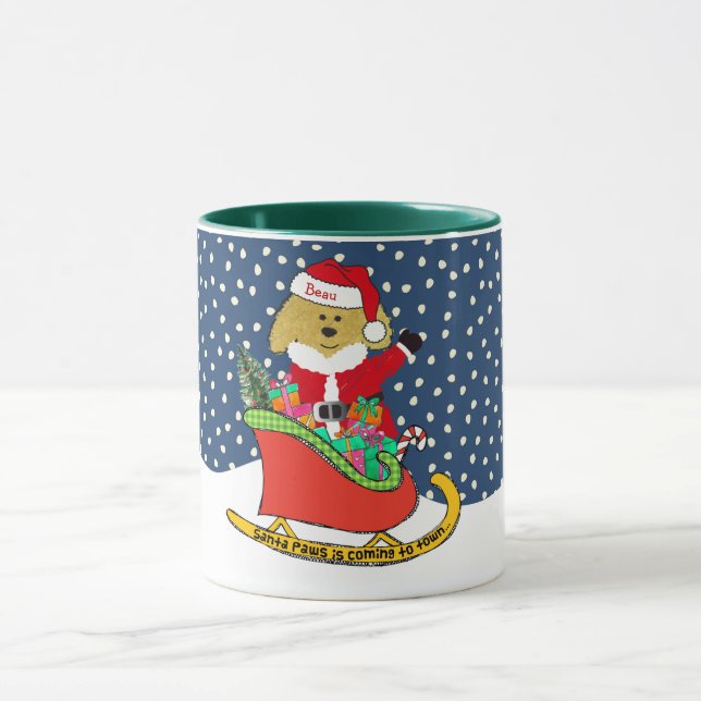 Mug Doodle doré de Noël personnalisé Père Noël Sleigh (Centre)