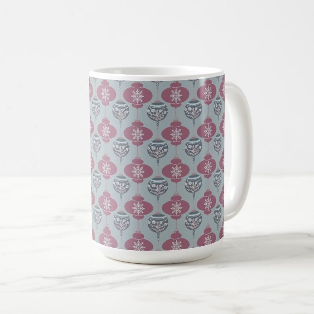 Mug d'ornement de Noël rose et bleu (Devant droit)